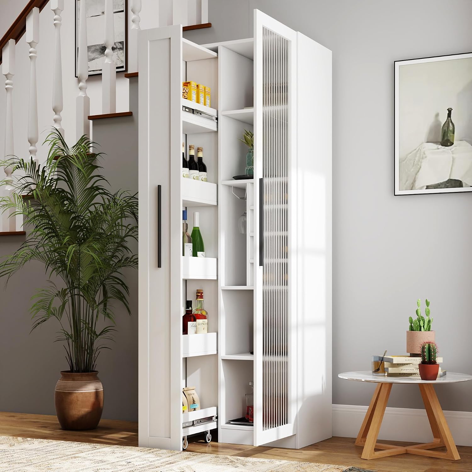 Food Storage Without Pantry - 71 inch witte keukenkast, landelijke opbergkast
