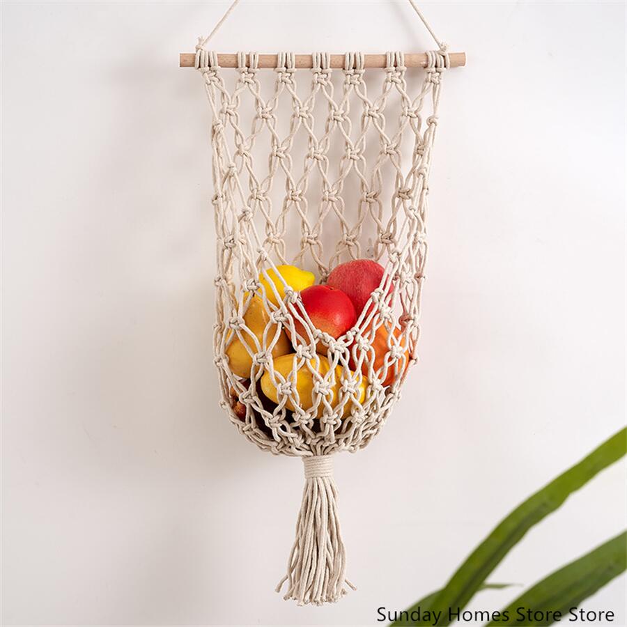 Food Storage Plant - Macrame Fruit Opbergmand Hangmat Hangende Wandhouder