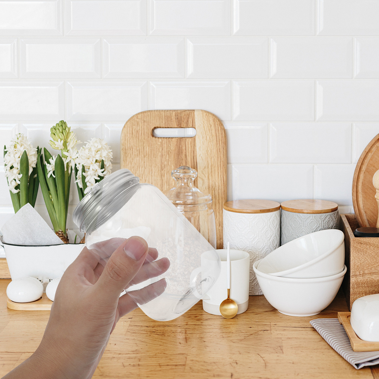 Food Storage Jars Plastic - 4 stuks doorzichtige plastic potten met