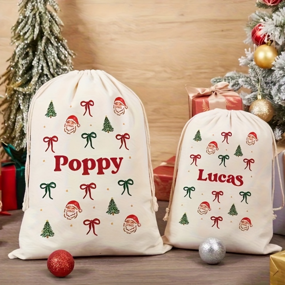 Food Storage Plant - Gepersonaliseerde eenvoudige kerstman- & kerststrik-trekkoordtas, op