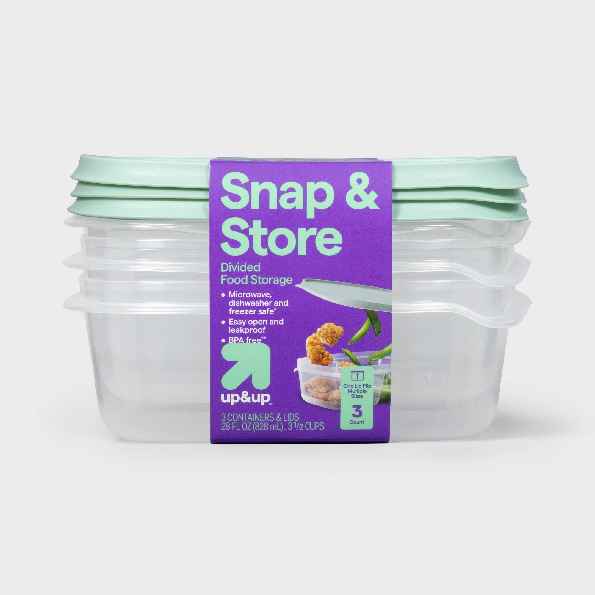 Food Storage Prep Containers - 3-delige transparante plastic rechthoekige voedselcontainers met