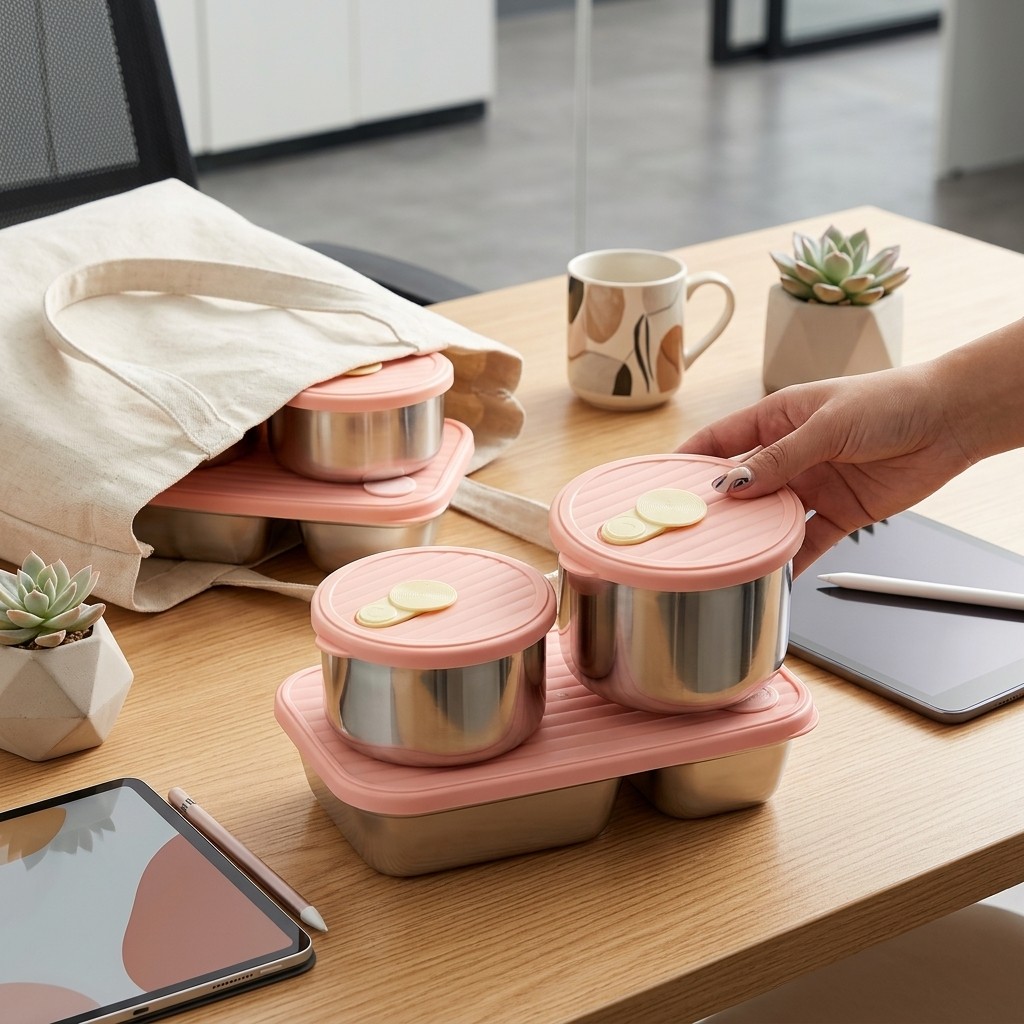Food Storage Jar Set - Microgolfbestendige 304 roestvrijstalen lunchbox set, bentobox,