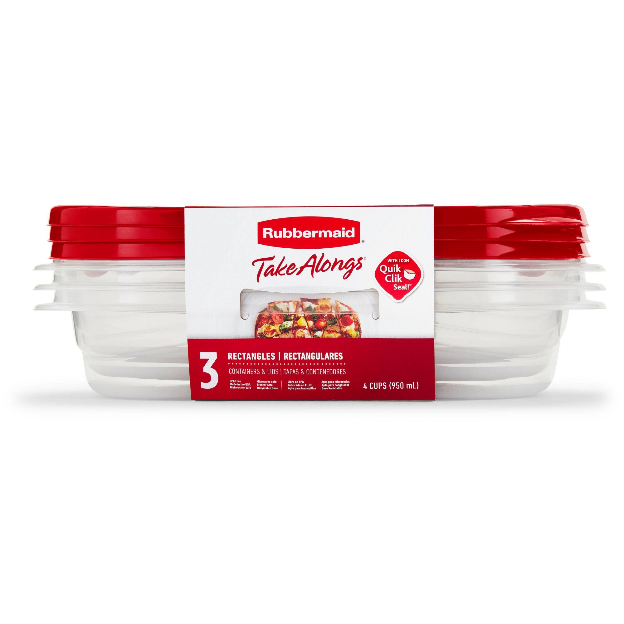 Food Storage Prep Containers - 3 stuks rode rechthoekige voedselopslagcontainers met