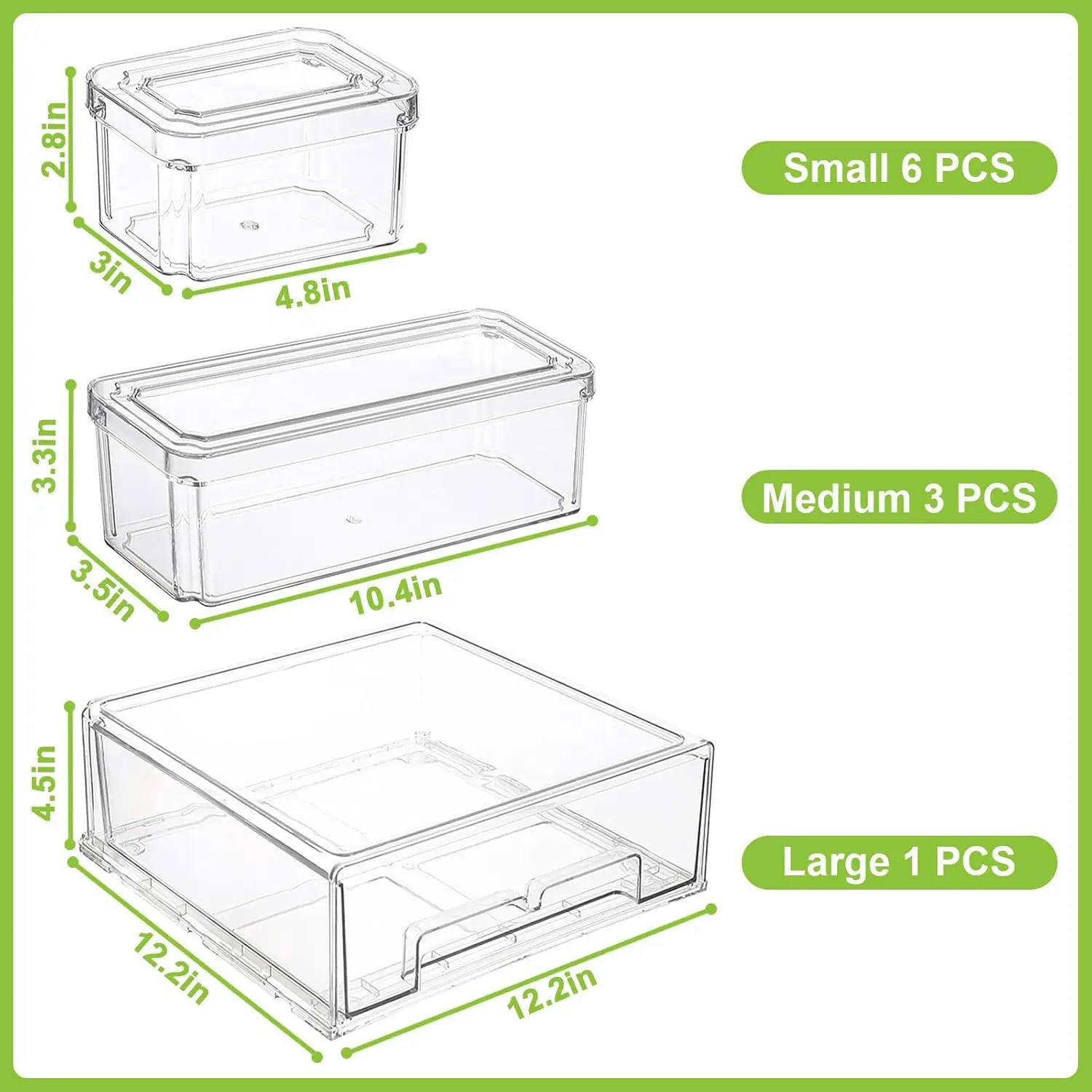 Food Storage Without Pantry - 10/14 stuks doorzichtige koelkastorganizerbakken met deksels,