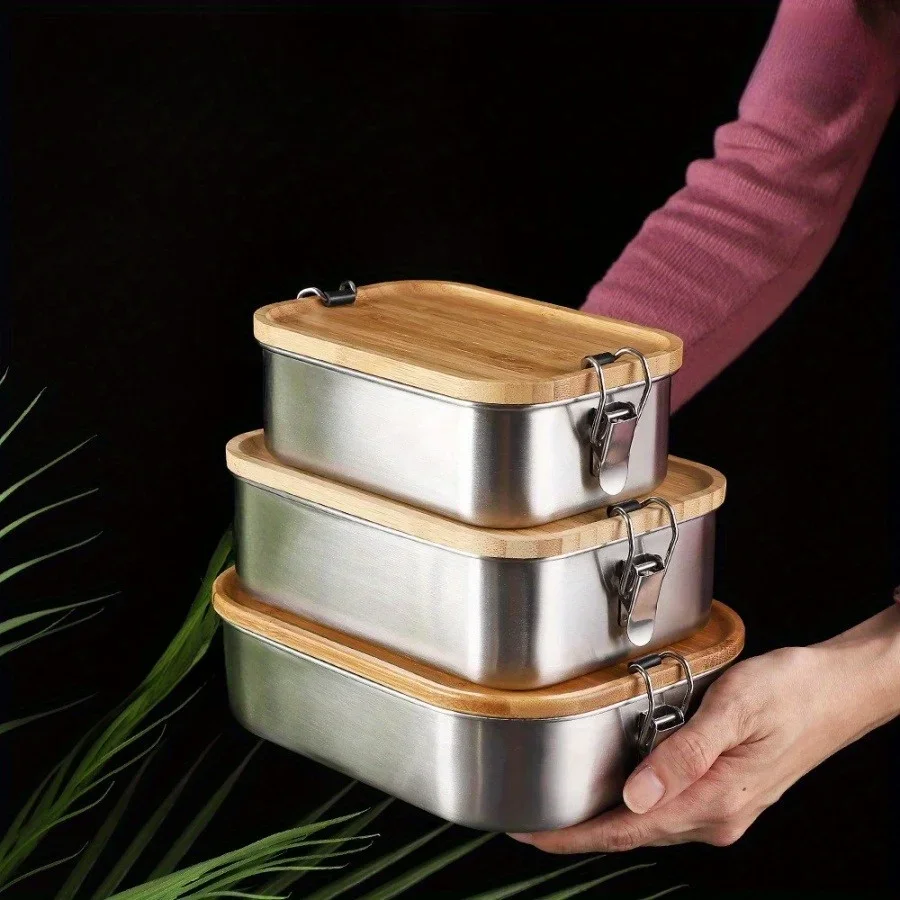 Food Storage Cabinet - Nieuwe 304 roestvrijstalen lunchbox met bamboe