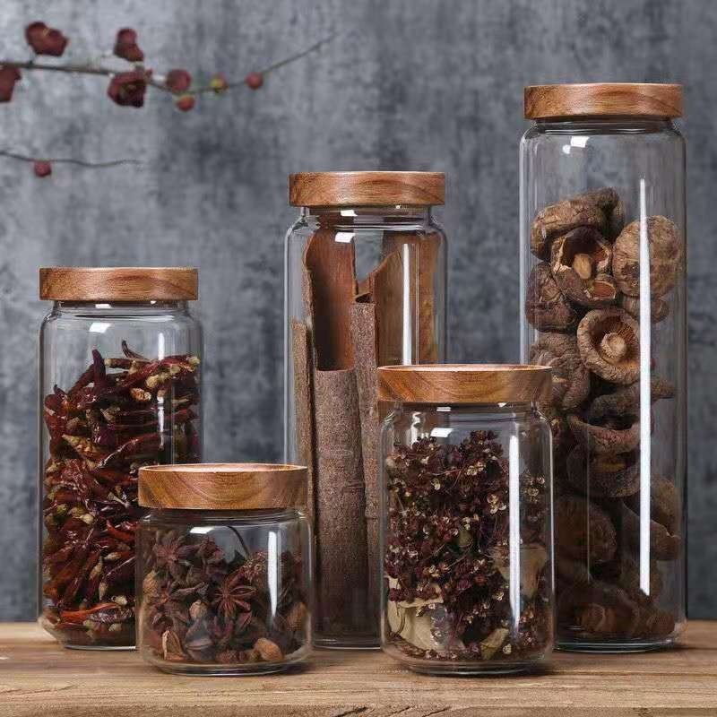 Food Storage Youtube - Ronde Glazen Buis Jar Acacia Houten