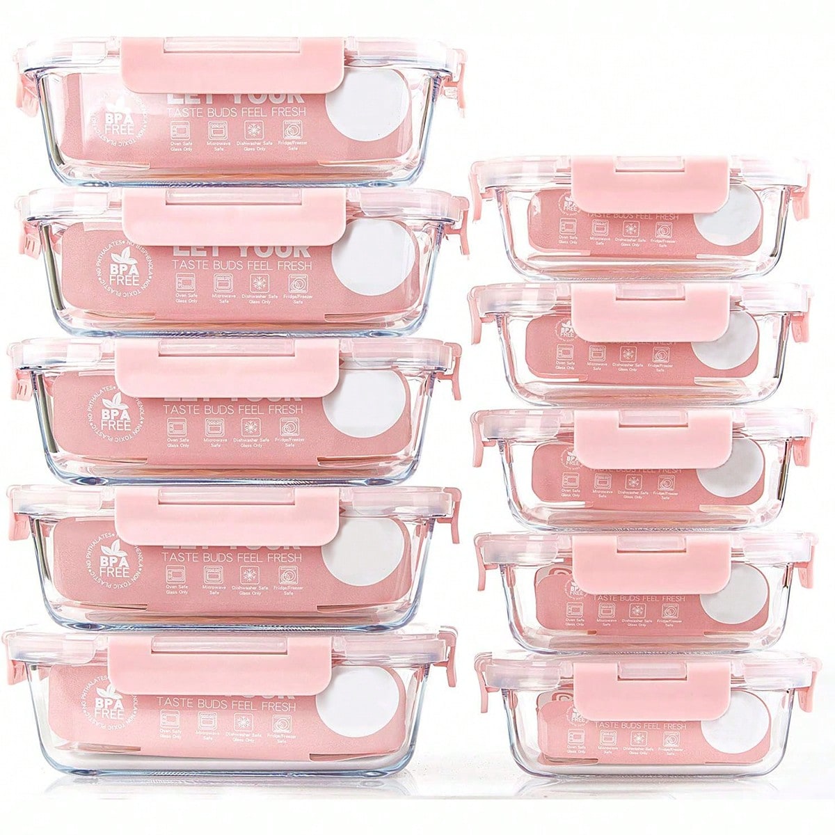 Food Storage Cabinet - 10-delige glazen voorraaddozen voor maaltijdvoorbereiding, voedselbewaarcontainers