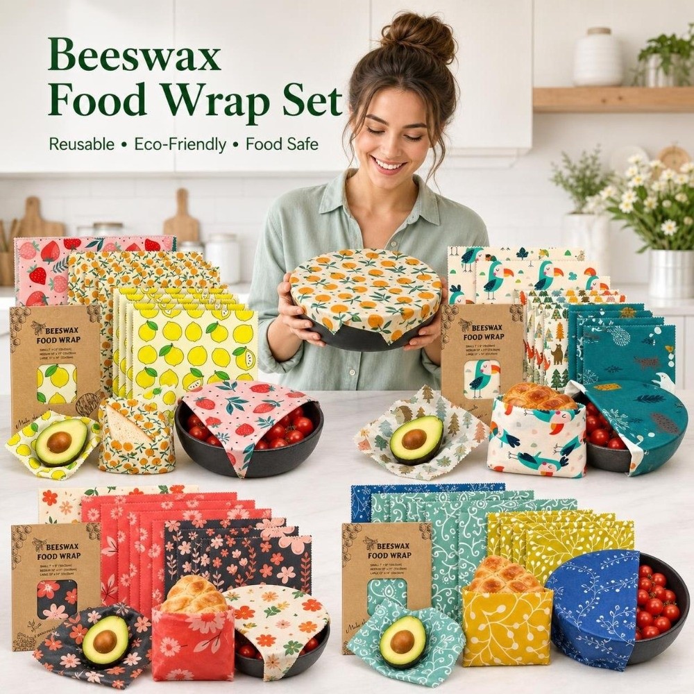 Beeswax Food Wrap - 9 stuks wasbare bijenwas voedselverpakkingen in