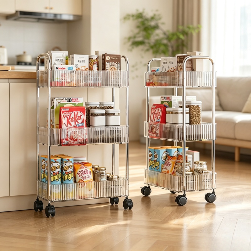 Food Storage Rack For Kitchen - Meerlaags rolwagentje met verrijdbare wielen, 3-laags