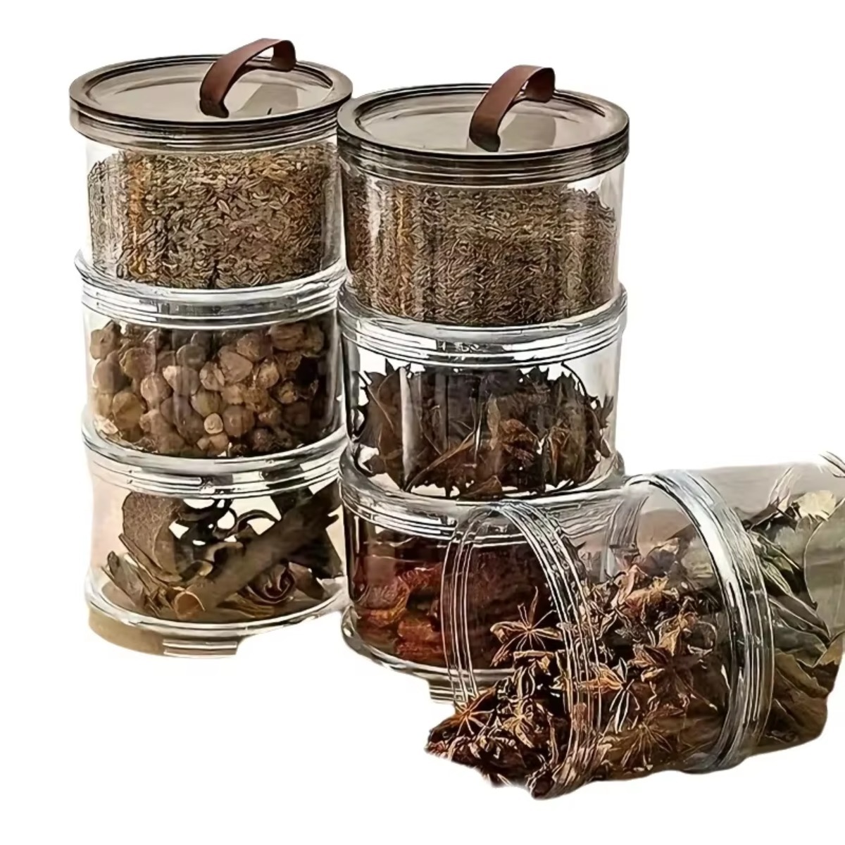 Food Storage Jars Plastic - 3-laags ronde handzame kruidenbox, meerlaagse vershouddoos,