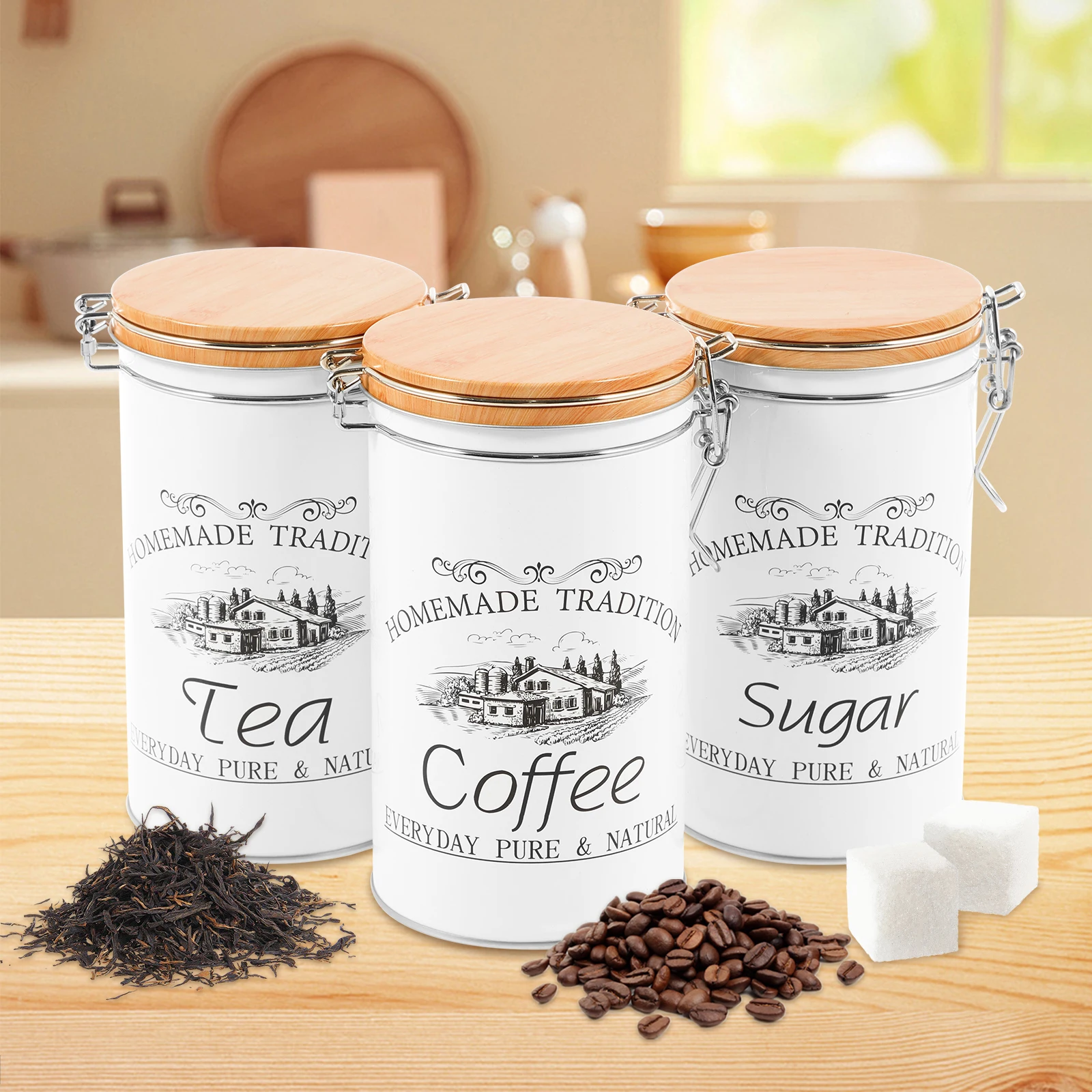 Food Storage Jar Set - 3 stks/set Thee Koffie Suikerbussen Metalen