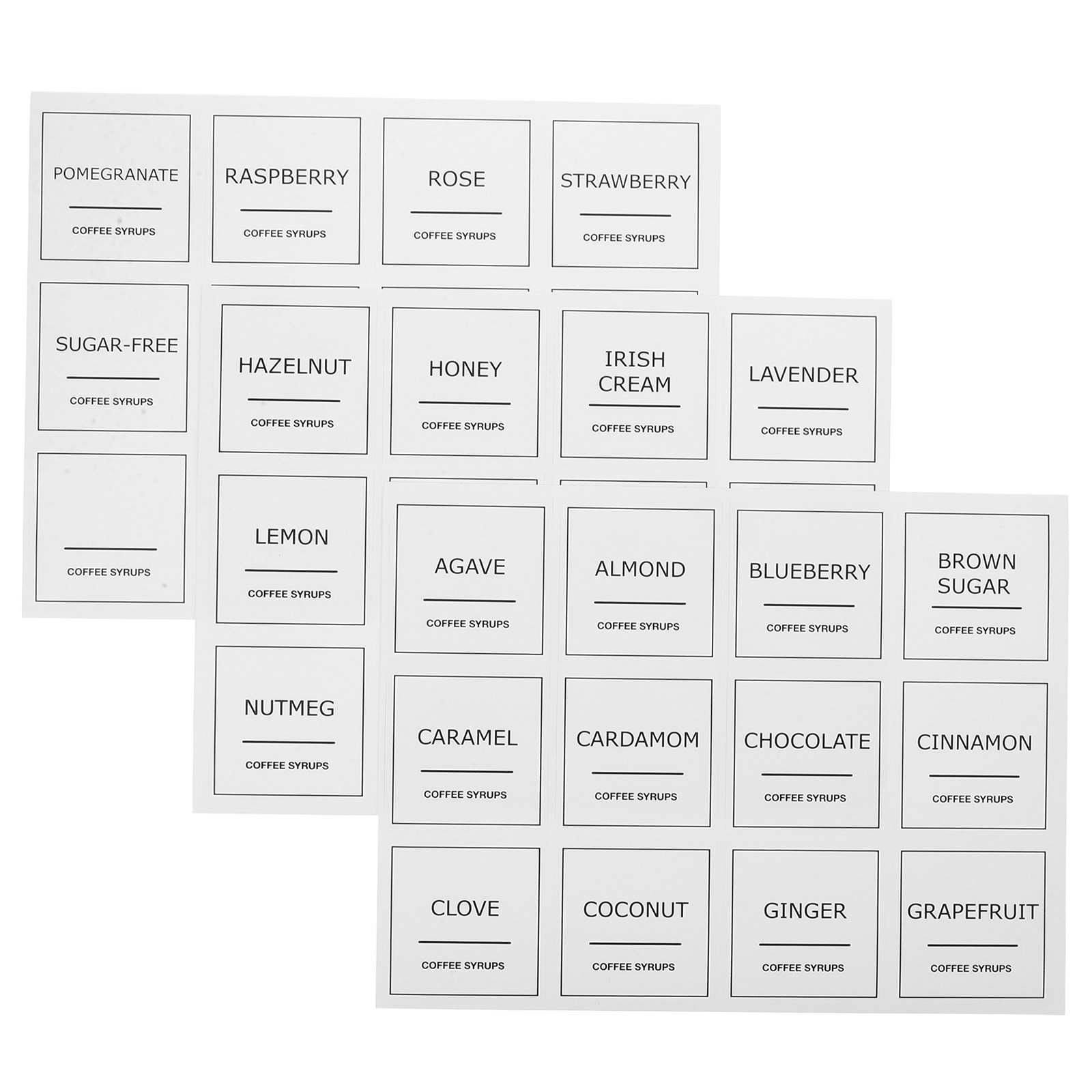 Food Storage Jar Labels - 3 vellen plastic koffiesiroop stickers, waterdicht,