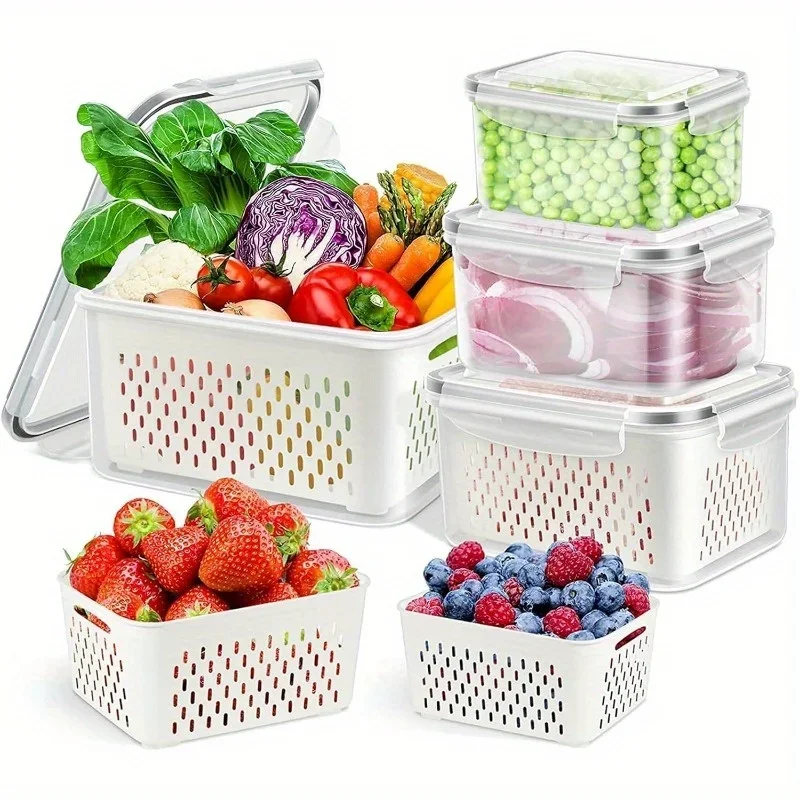 Food Storage Jar Set - Koelkast opbergset met deksels en zeef,