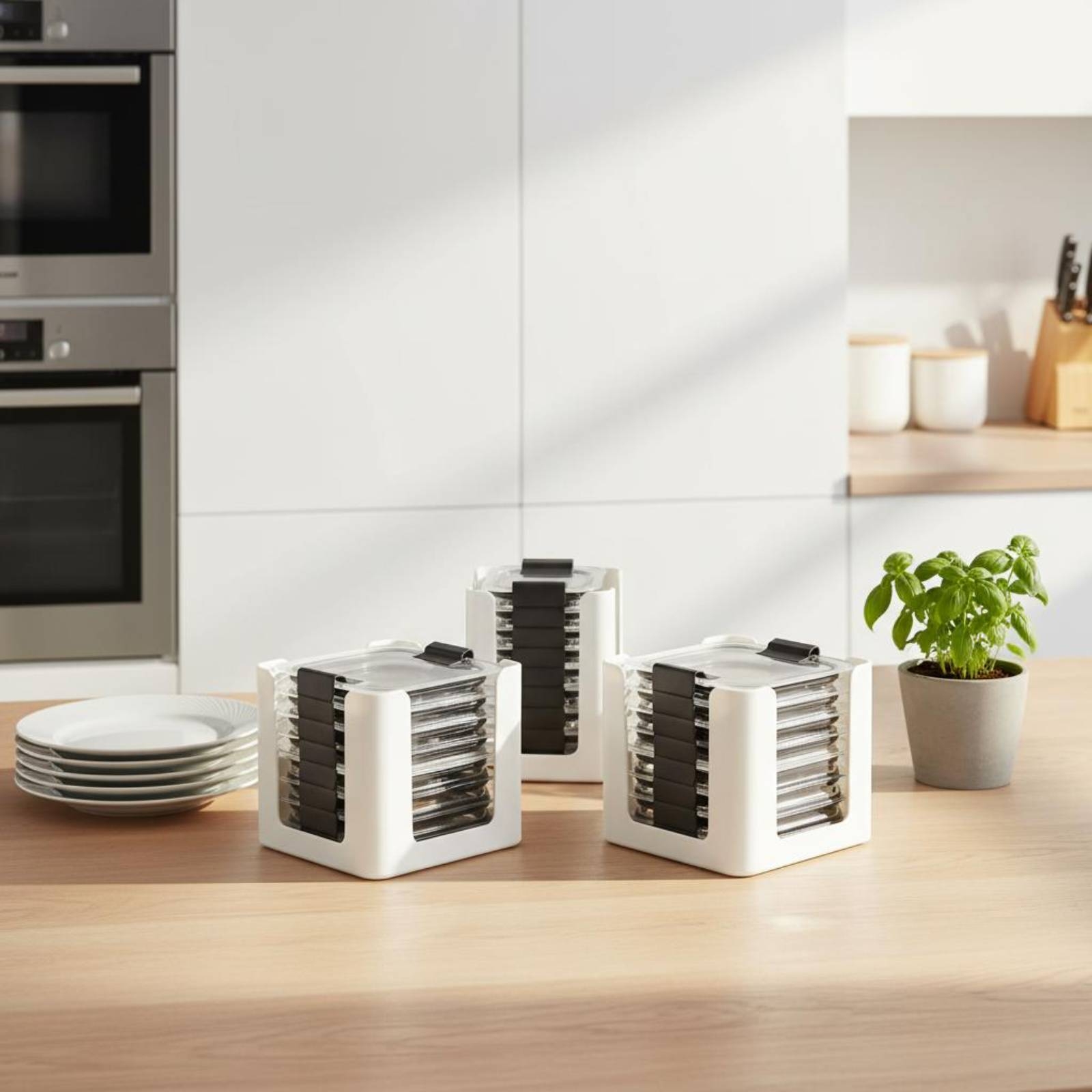 Food Storage Rack For Kitchen - 3-delige dekselopbergrek rechthoekige voedselcontainer dekselorganizer met
